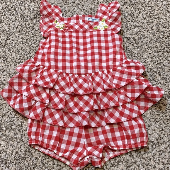 NWOT Mayoral Red & White Gingham Tiered Bubble Romper - Picture 6 of 6